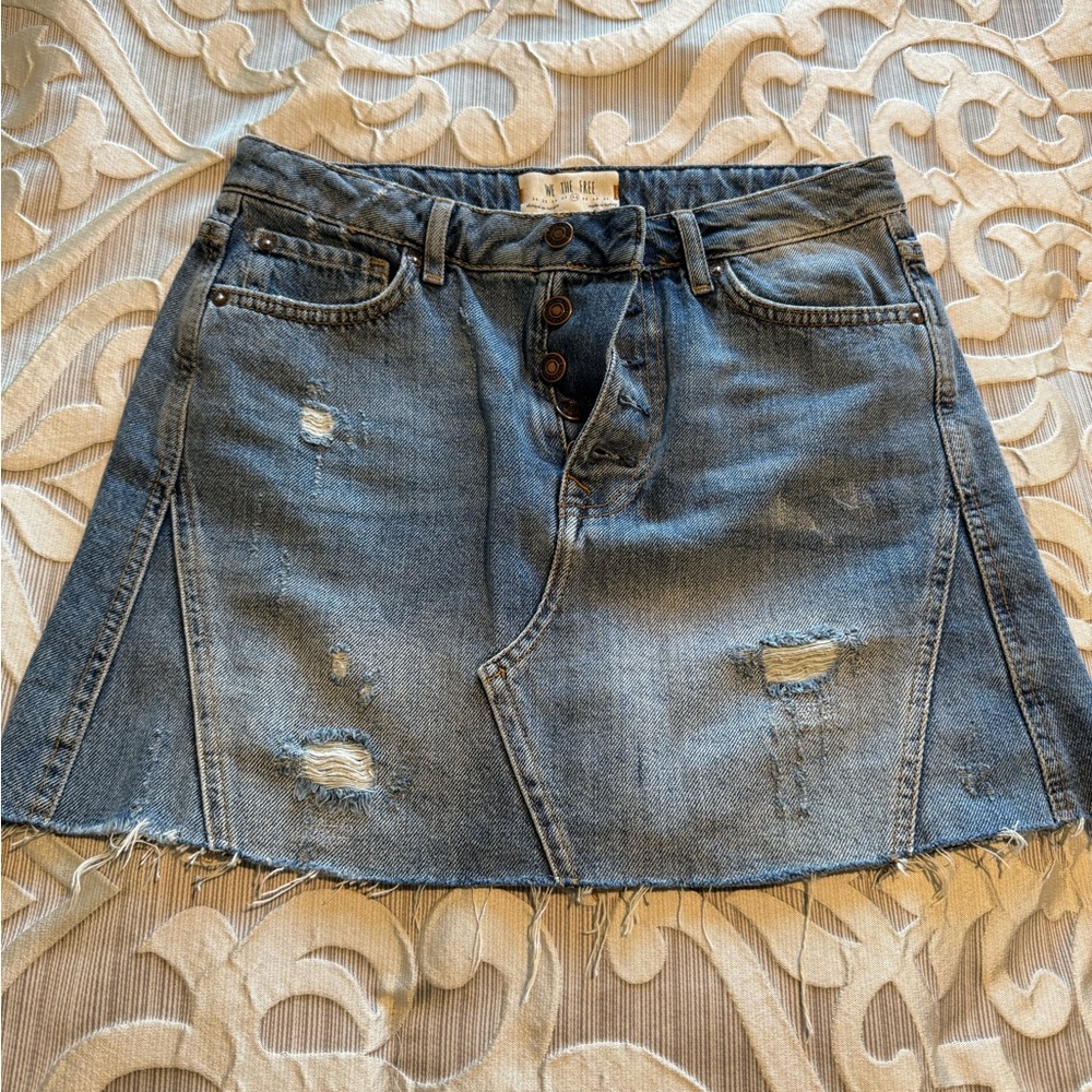 We The Free Blue Distressed Mini Skirt